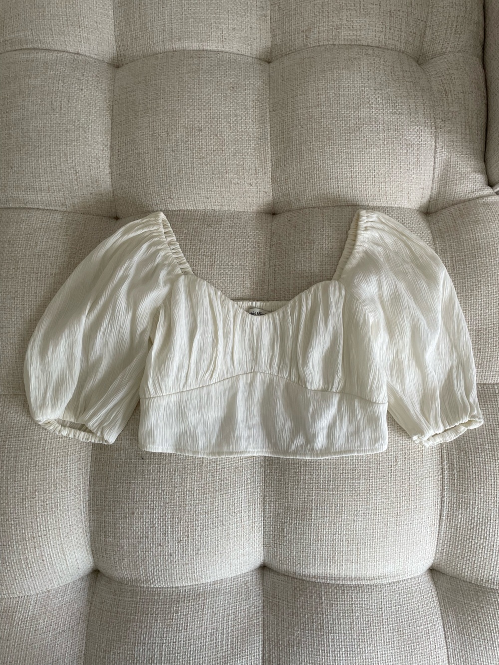 Abercrombie & Fitch Puff Sleeve Gathered Crop Top White - Picture 1 of 7